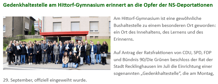 Gedenkhaltestelle am Hittorf-Gymnasium 1 Bildschirmbereich